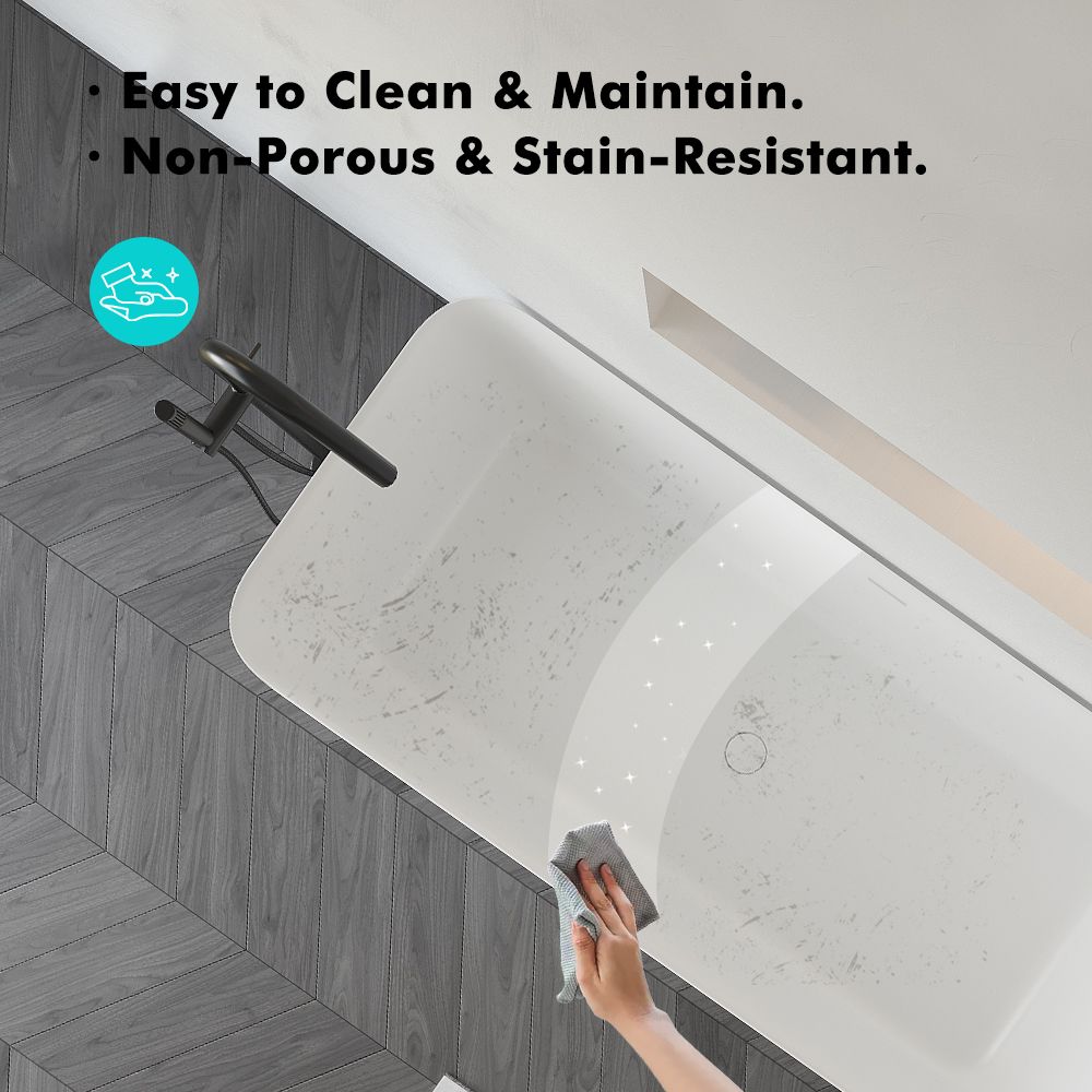 KT-8201 Resin Stone Rectangular Freestanding Tub With Curved Edge