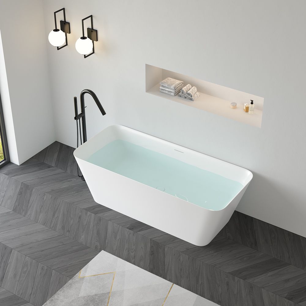 KT-8201 Resin Stone Rectangular Freestanding Tub With Curved Edge