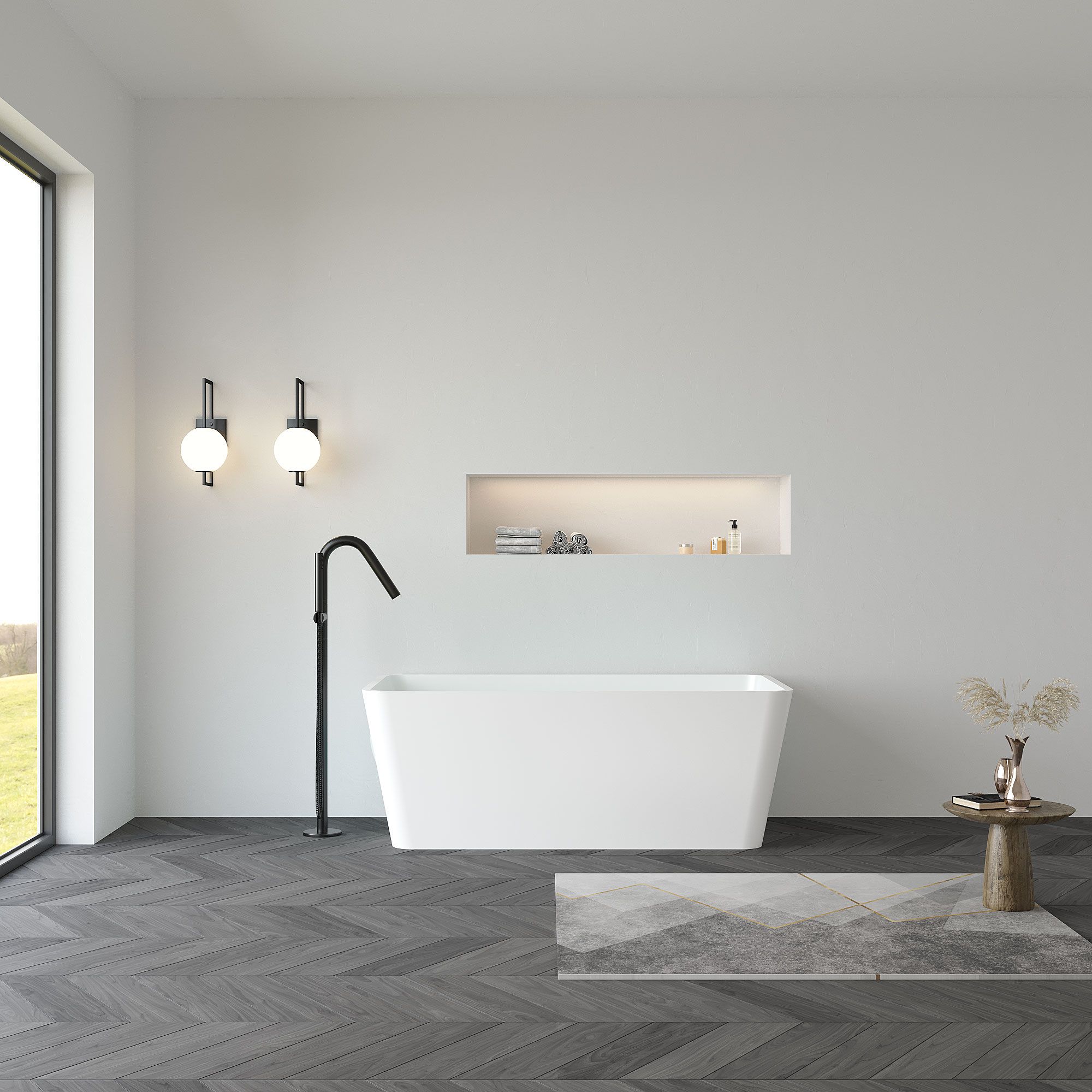 KT-8202 Stone Resin Freestanding Rectangular Soaking Tub