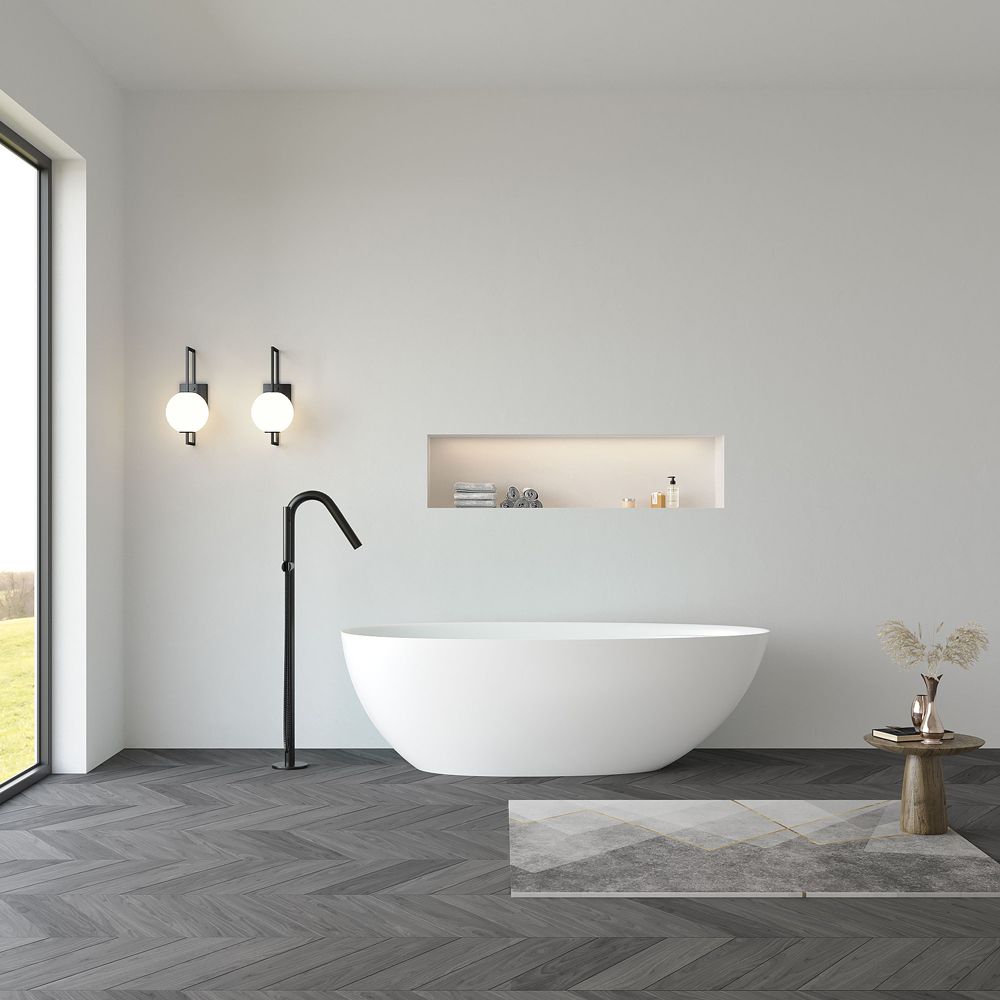 KT-8209 Egg Shape Stone Resin Freestanding Tub With Ledge