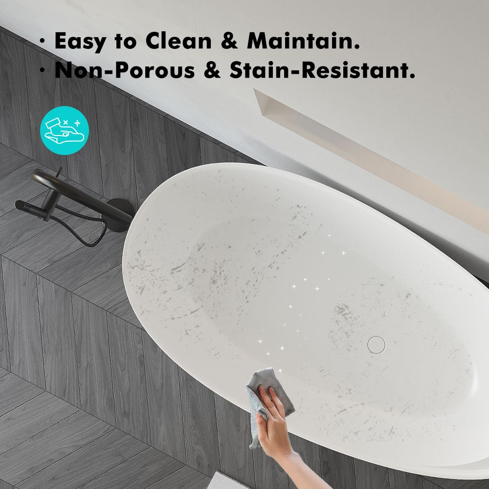 KT-8209 Egg Shape Stone Resin Freestanding Tub With Ledge