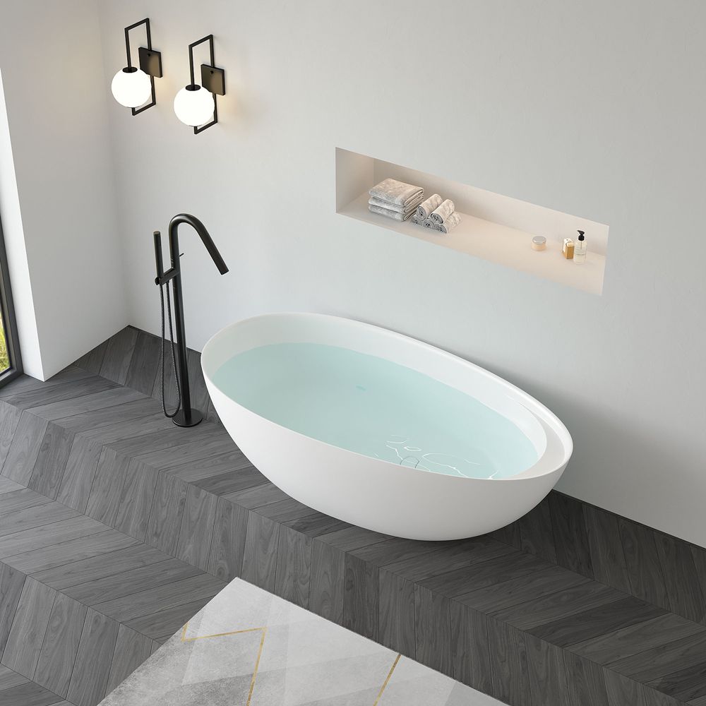 KT-8209 Egg Shape Stone Resin Freestanding Tub With Ledge