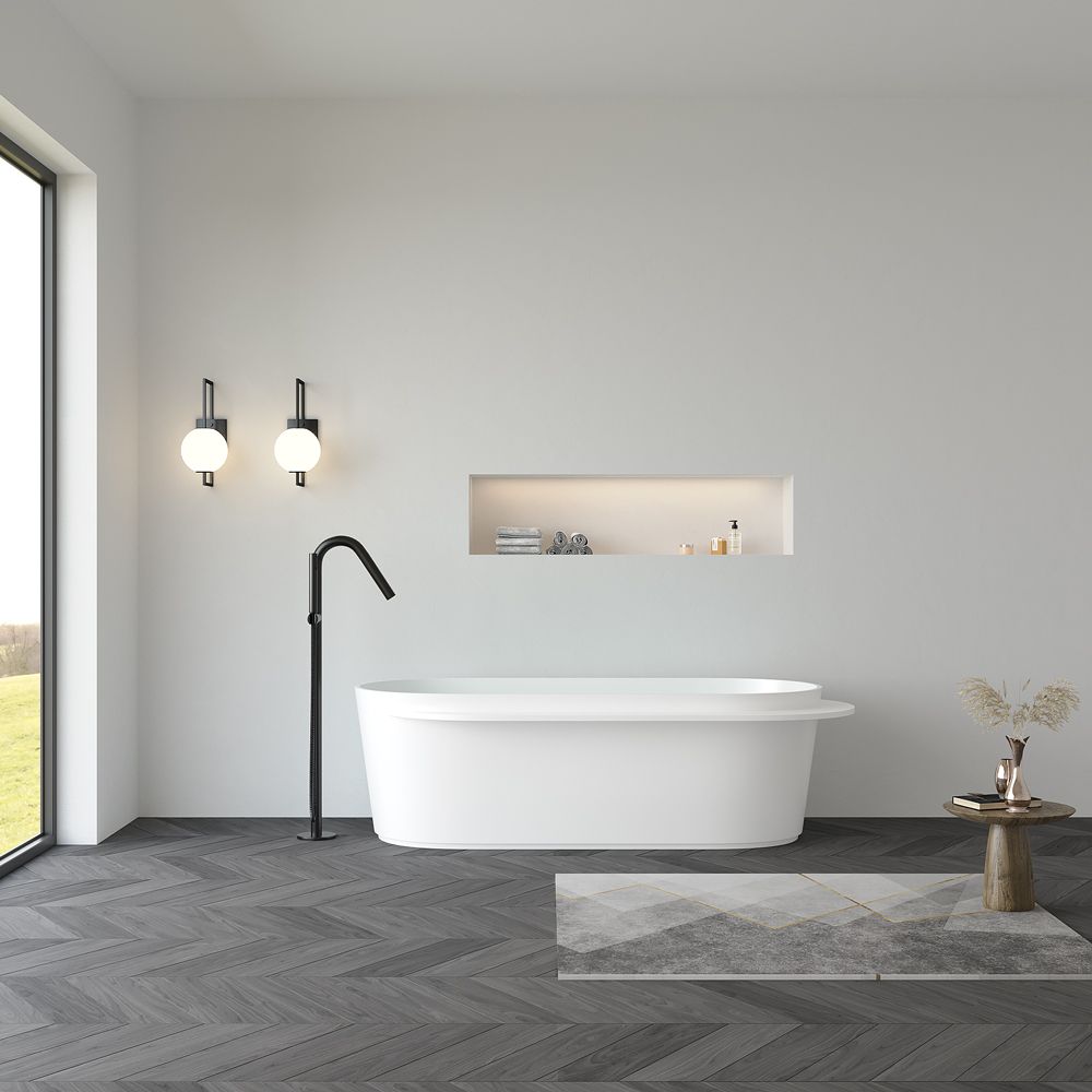 KT-8210 Freestanding Resin Stone Tub Stand Alone Bathtub With Ledge