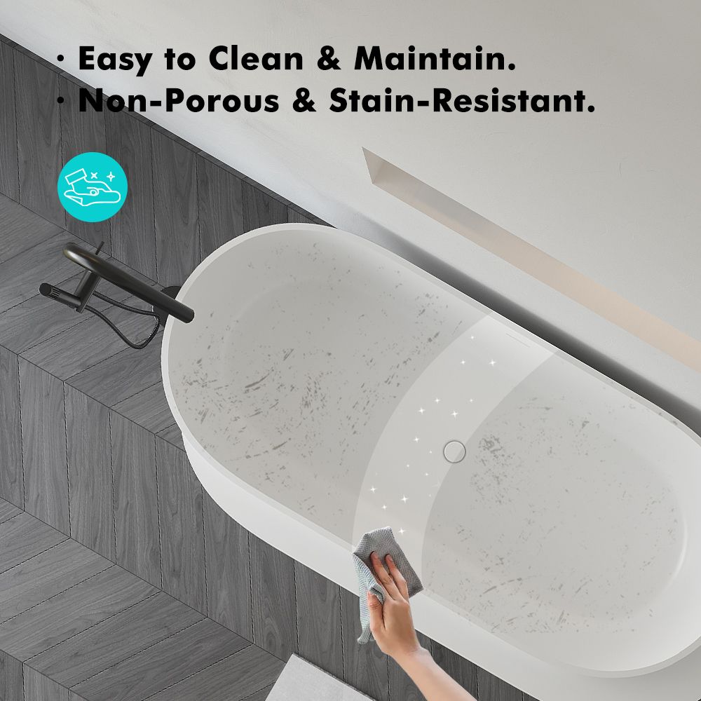 KT-8210 Freestanding Resin Stone Tub Stand Alone Bathtub With Ledge