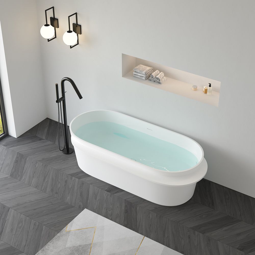 KT-8210 Freestanding Resin Stone Tub Stand Alone Bathtub With Ledge