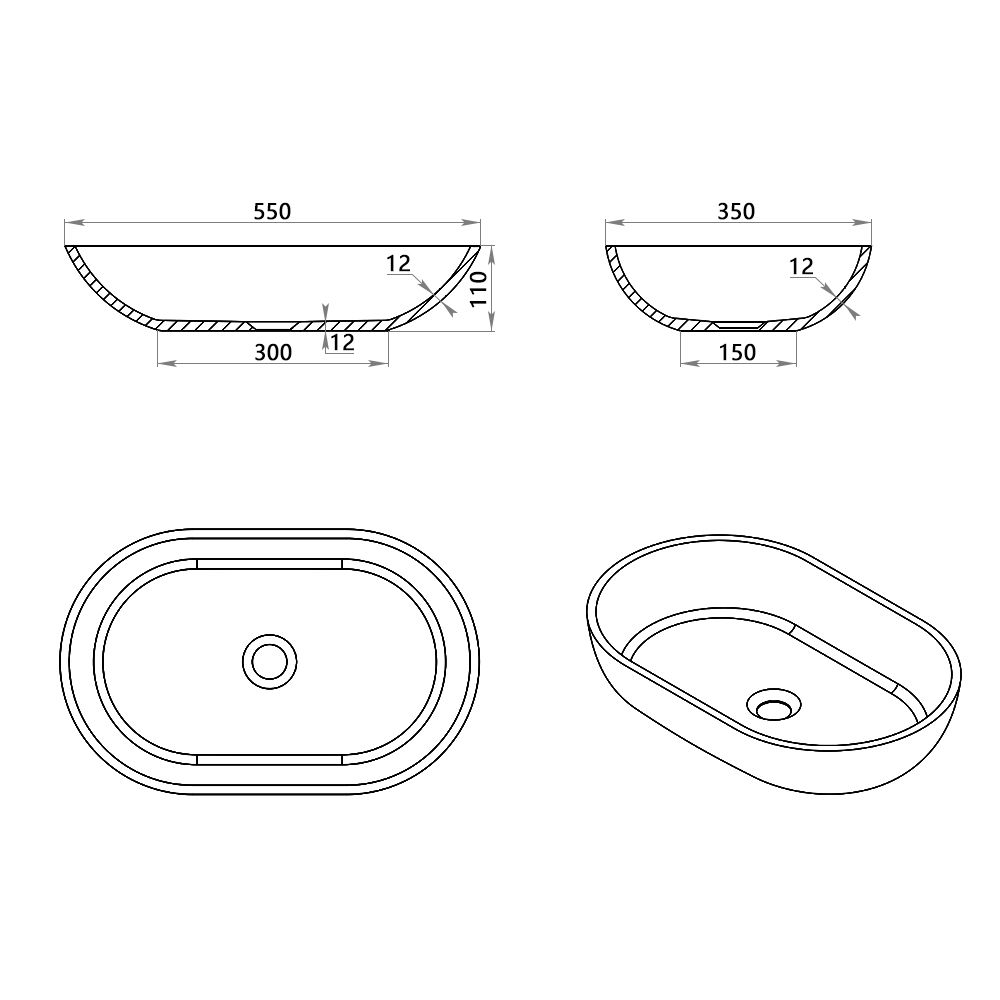KT-2213 Slim Edge Countertop Sink Bathroom Polymarble Wash Basin