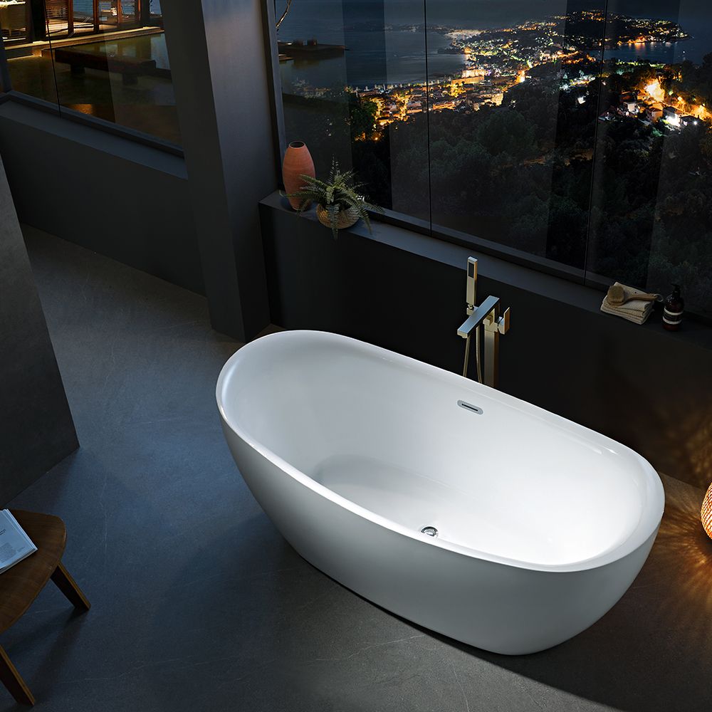 KT-8002 Freestanding Oval Matte White Reinforced Acrylic One-Piece Construction Bathtub