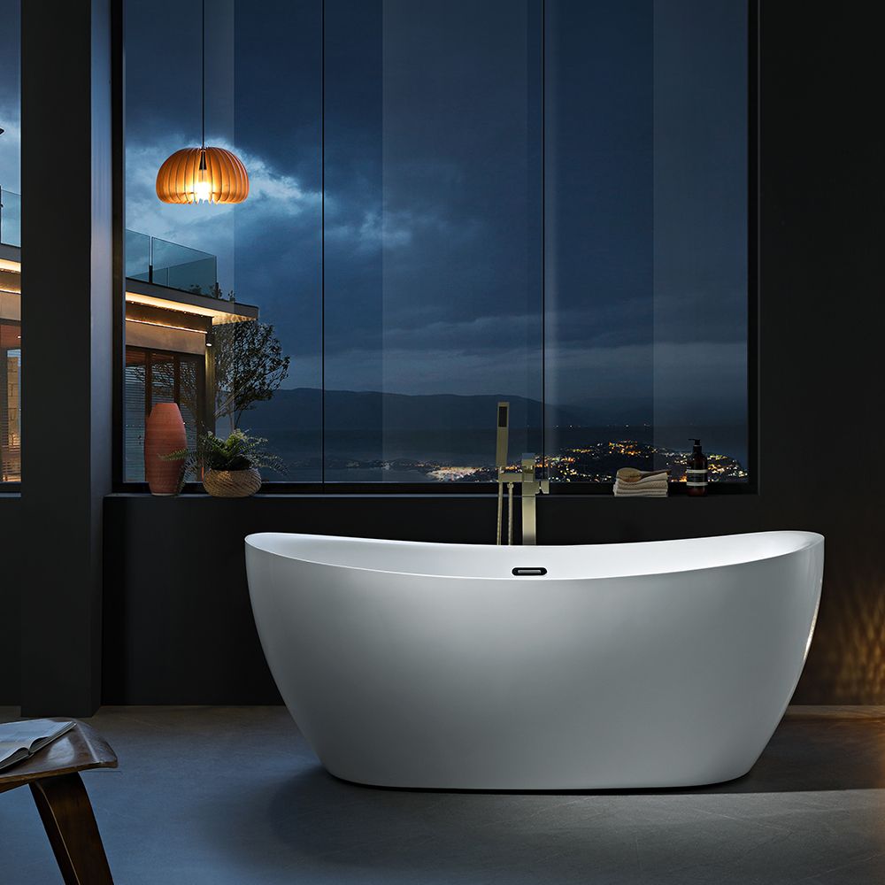 KT-8002 Freestanding Oval Matte White Reinforced Acrylic One-Piece Construction Bathtub