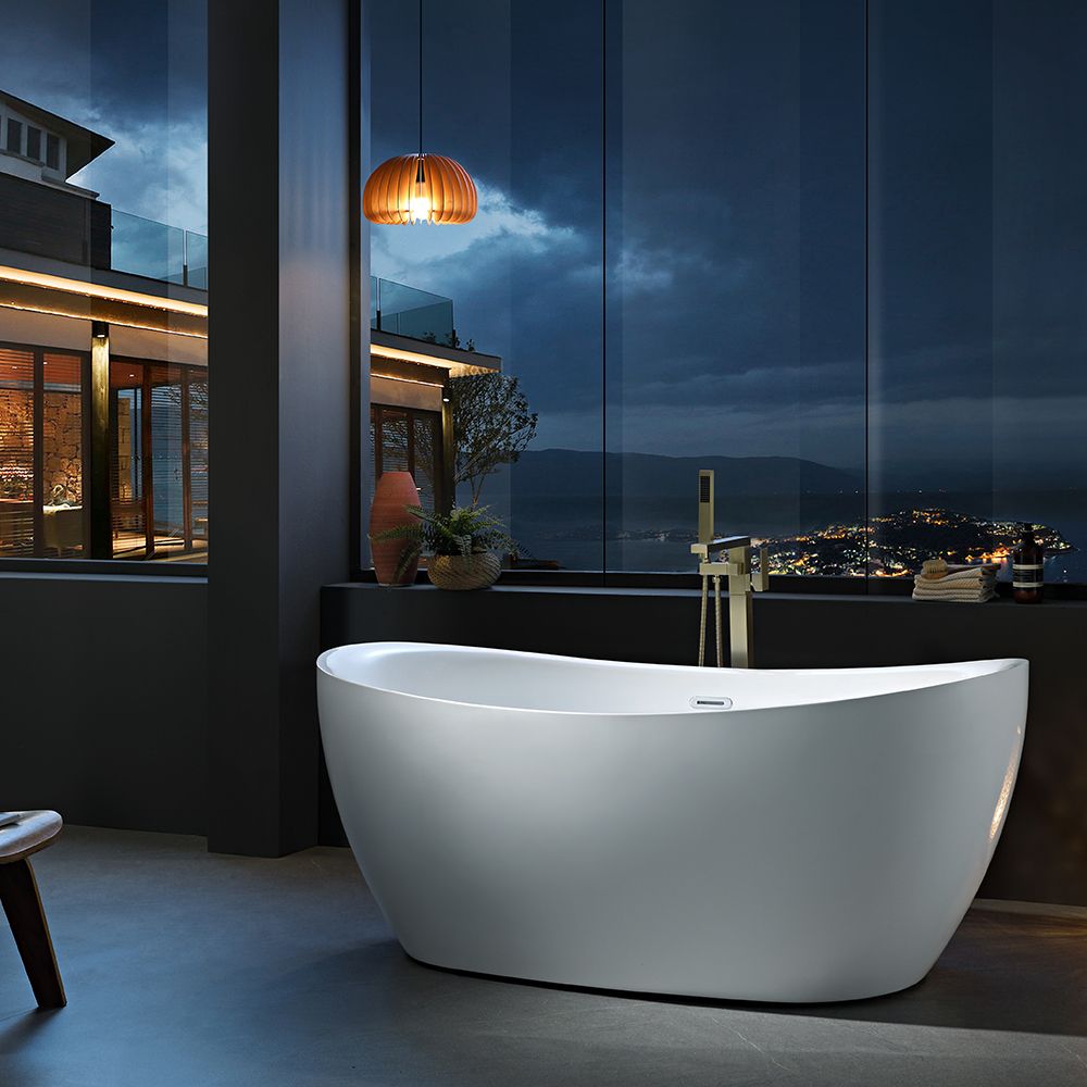 KT-8002 Freestanding Oval Matte White Reinforced Acrylic One-Piece Construction Bathtub