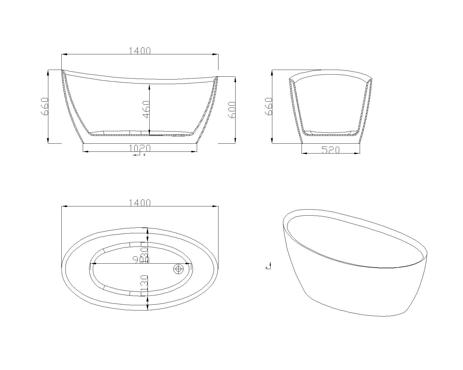 KT-8012 For Hotel or Apartment Raised-Ends Bathtub Eco-Friendly Acrylic Scratch-Resistant Bathtub