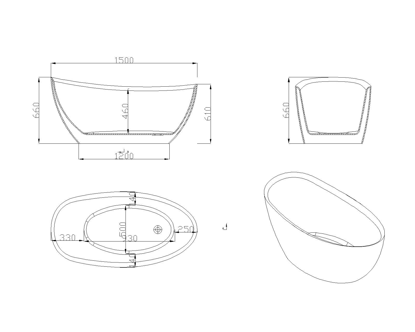 KT-8012 For Hotel or Apartment Raised-Ends Bathtub Eco-Friendly Acrylic Scratch-Resistant Bathtub