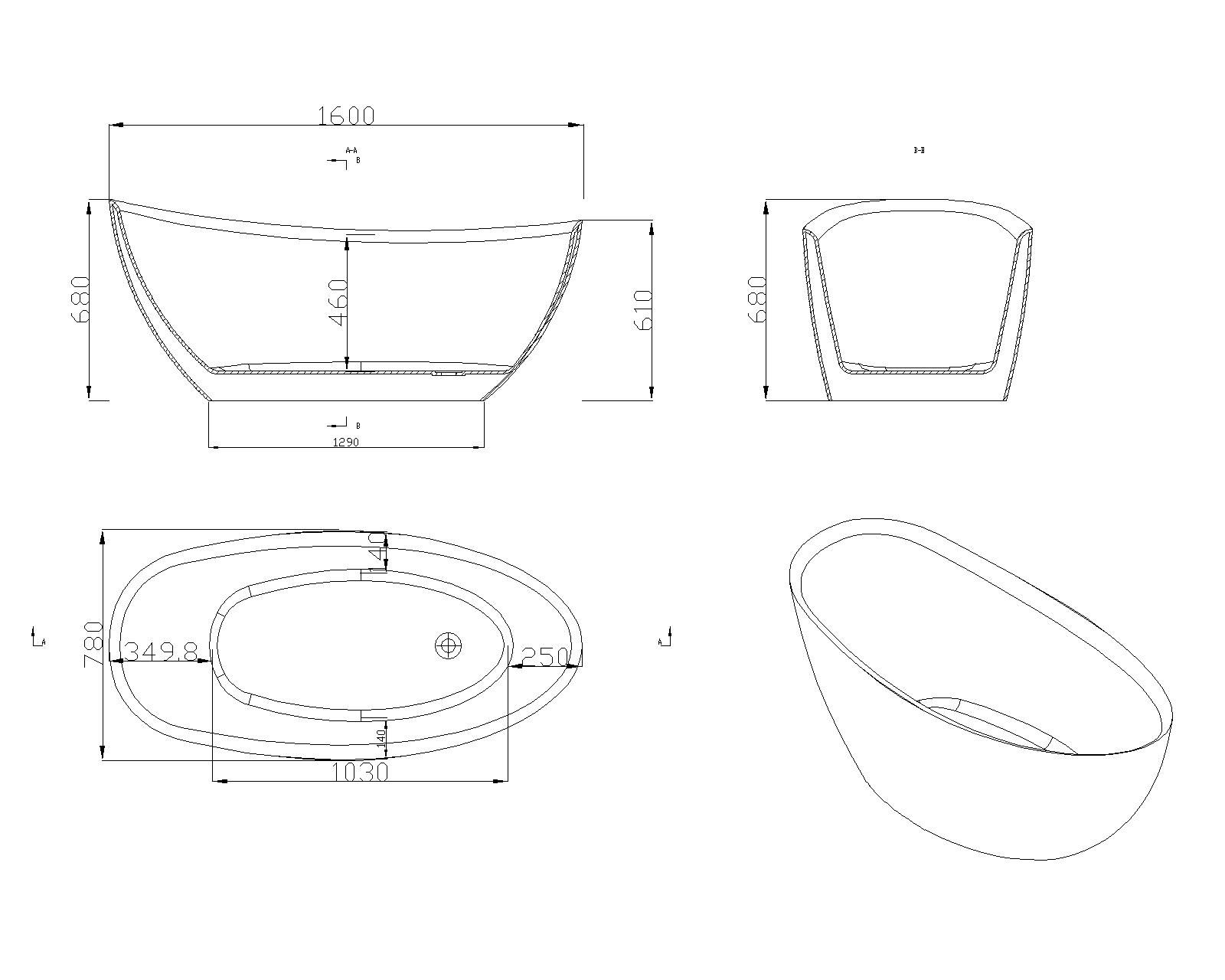 KT-8012 For Hotel or Apartment Raised-Ends Bathtub Eco-Friendly Acrylic Scratch-Resistant Bathtub