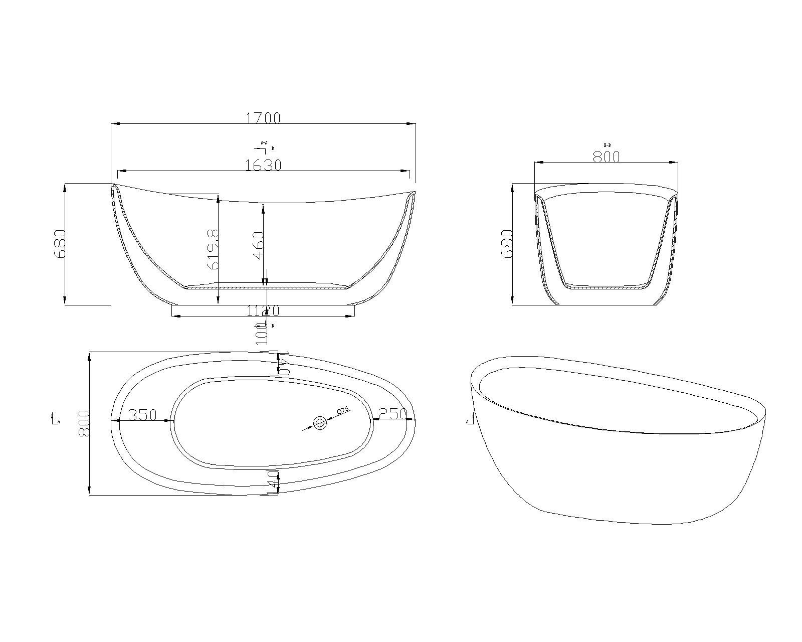 KT-8012 For Hotel or Apartment Raised-Ends Bathtub Eco-Friendly Acrylic Scratch-Resistant Bathtub
