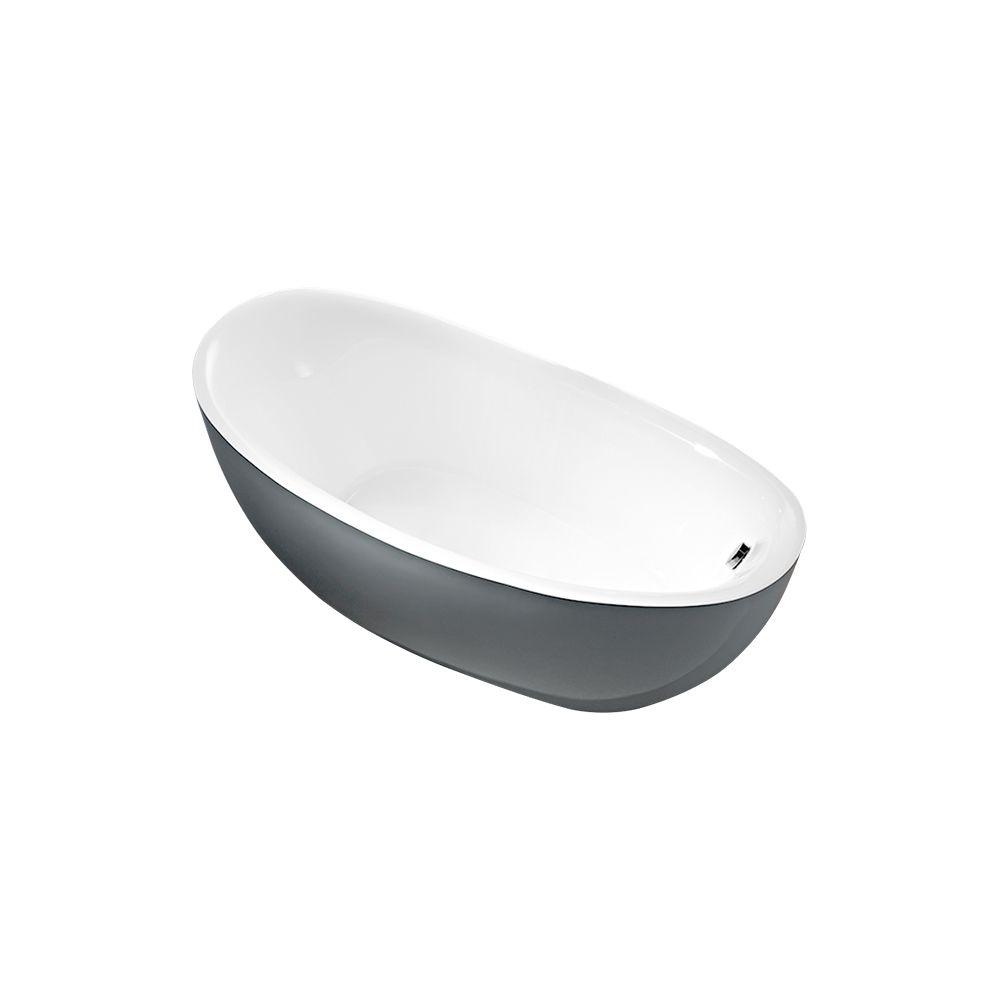 KT-8012 Modern Matte Black and White Acrylic Freestanding Bathtub – 6 Size Options Contemporary Oval Soaking Tub for Luxurious Bathrooms