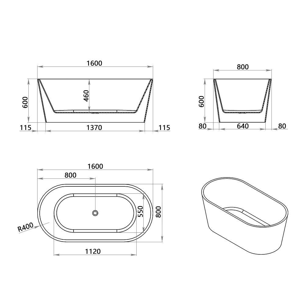 KT‑8021 Matte White Freestanding Acrylic Bathtub  Multiple Sizes, Sleek One Piece Design