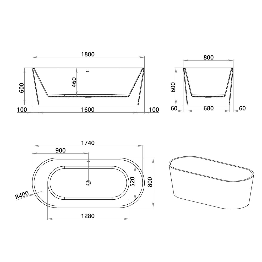 KT‑8021 Matte White Freestanding Acrylic Bathtub  Multiple Sizes, Sleek One Piece Design