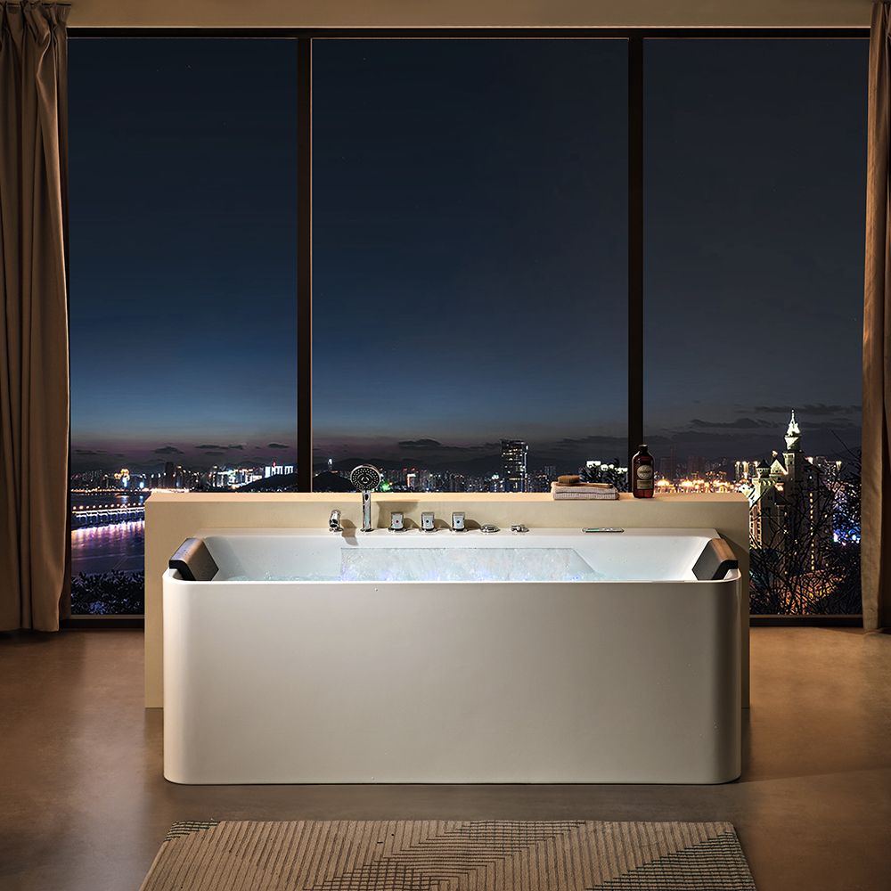 KT-8008 Rectangular Freestanding Whirlpool Massage Bathtub with Dual Headrests – Reinforced Acrylic, Multiple Sizes