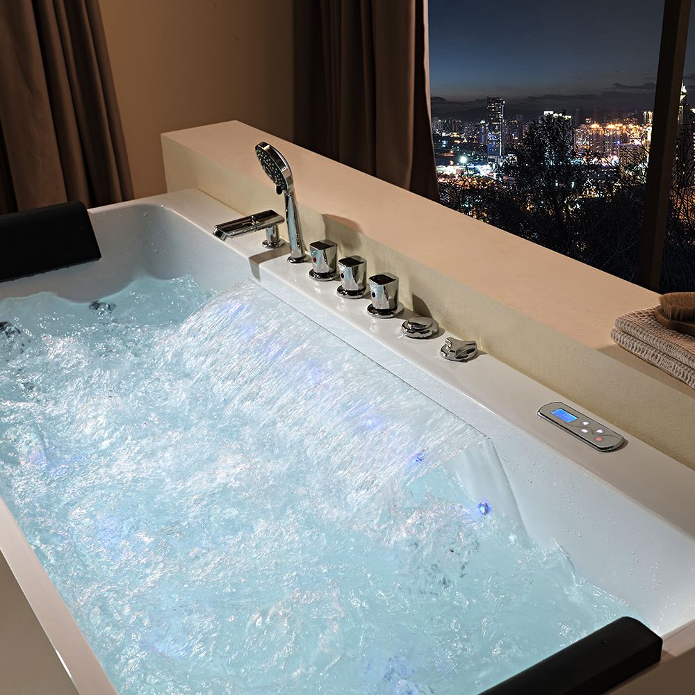KT-8008 Rectangular Freestanding Whirlpool Massage Bathtub with Dual Headrests – Reinforced Acrylic, Multiple Sizes