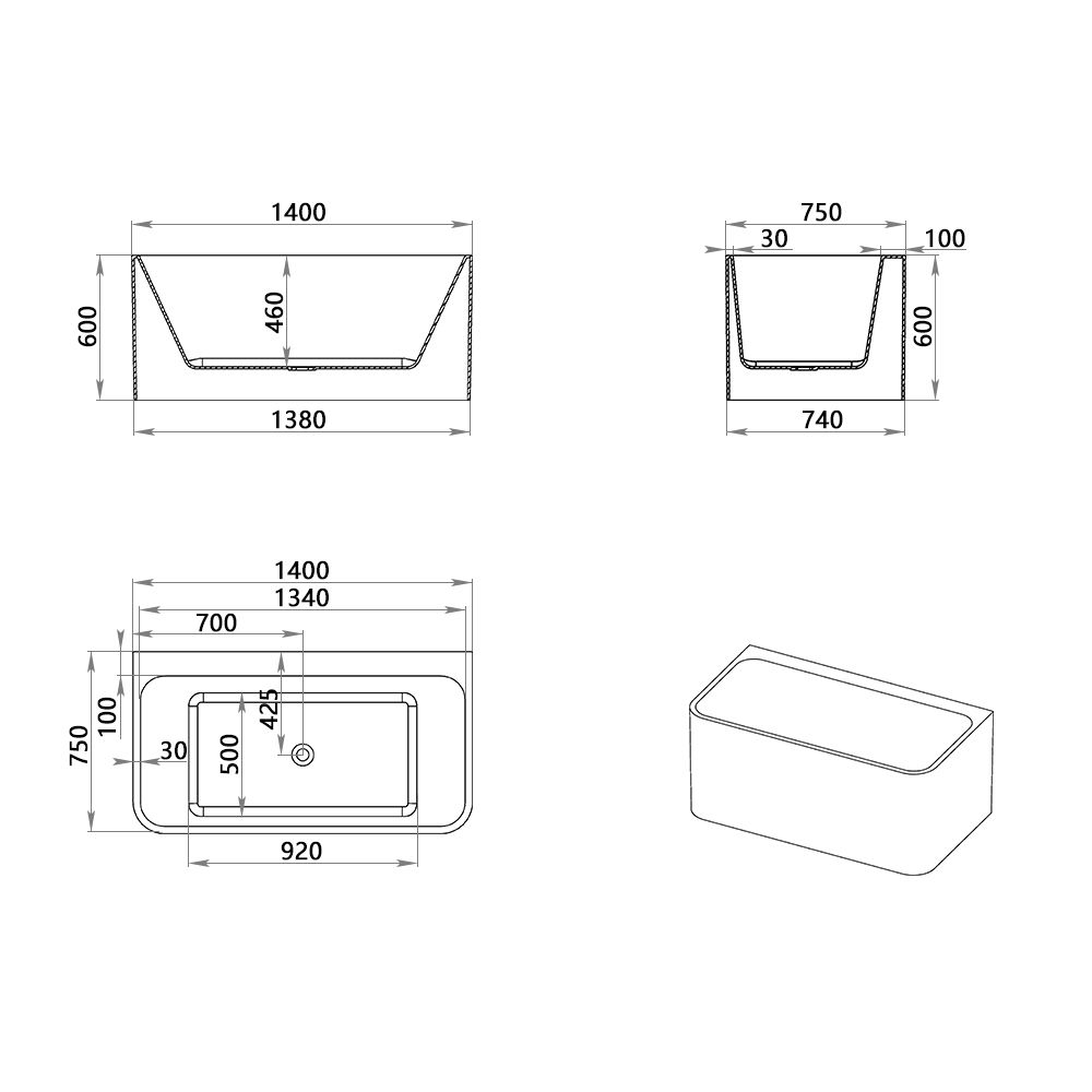 KT-8008 Rectangular Freestanding Whirlpool Massage Bathtub with Dual Headrests – Reinforced Acrylic, Multiple Sizes