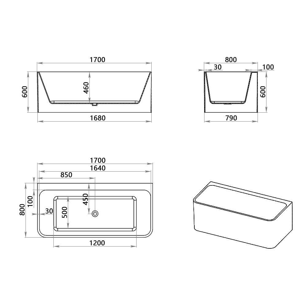 KT-8008 Rectangular Freestanding Whirlpool Massage Bathtub with Dual Headrests – Reinforced Acrylic, Multiple Sizes