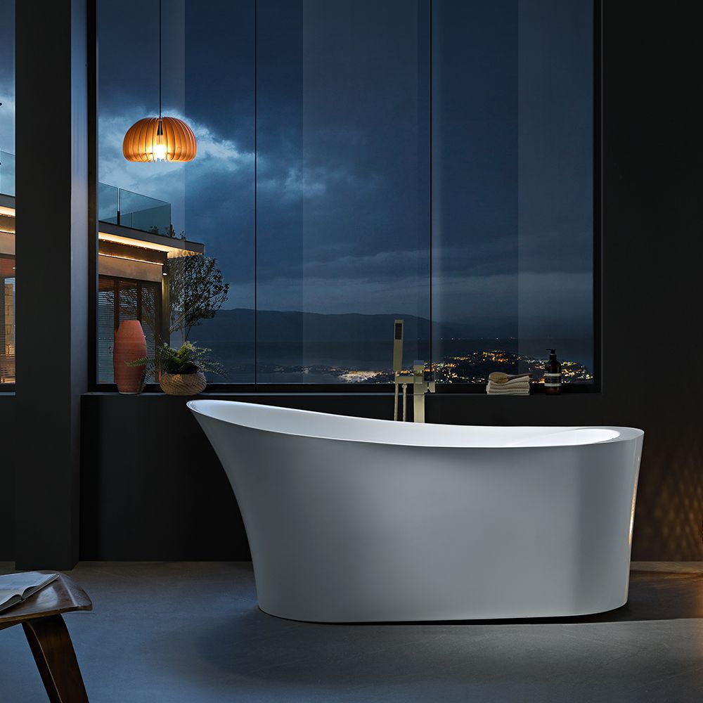 KT-8010 Freestanding Slipper Style Matte White Acrylic Bathtub – Ergonomic One-Piece Soaking Tub
