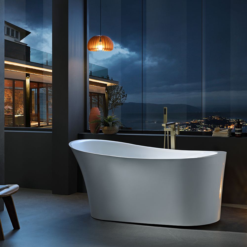 KT-8010 Freestanding Slipper Style Matte White Acrylic Bathtub – Ergonomic One-Piece Soaking Tub