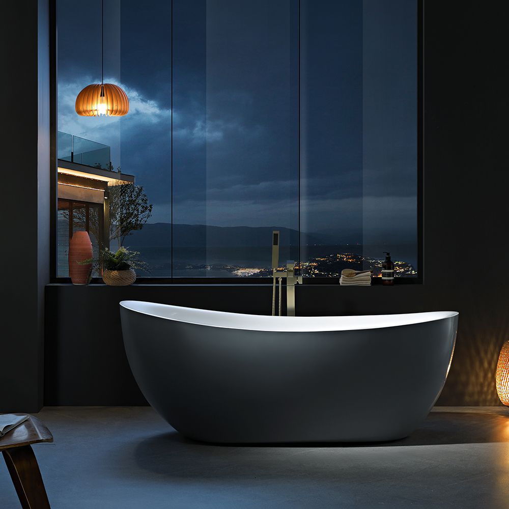 KT-8012 Freestanding Oval Matte White Reinforced Acrylic One-Piece Soaking Bathtub