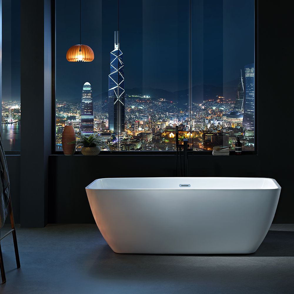 KT-8013 Freestanding Rectangular Matte White Reinforced Acrylic Bathtub with Sleek One-Piece Design