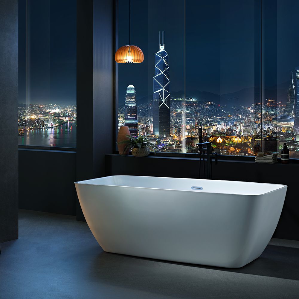 KT-8013 Freestanding Rectangular Matte White Reinforced Acrylic Bathtub with Sleek One-Piece Design