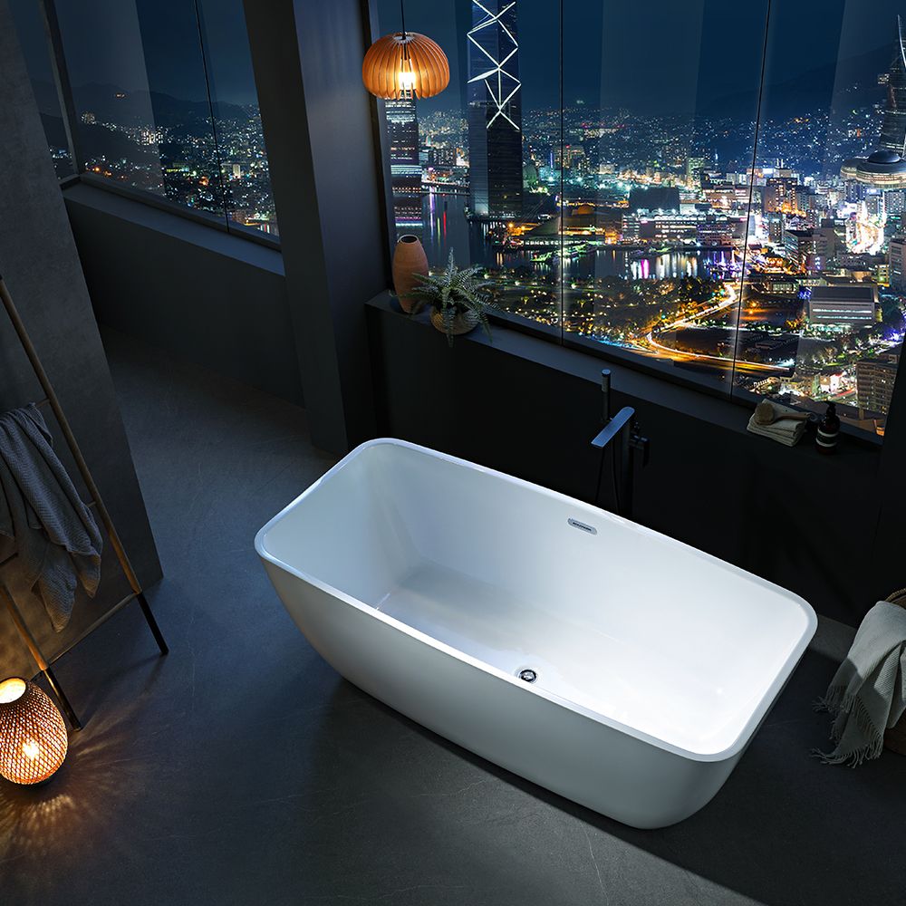 KT-8013 Freestanding Rectangular Matte White Reinforced Acrylic Bathtub with Sleek One-Piece Design