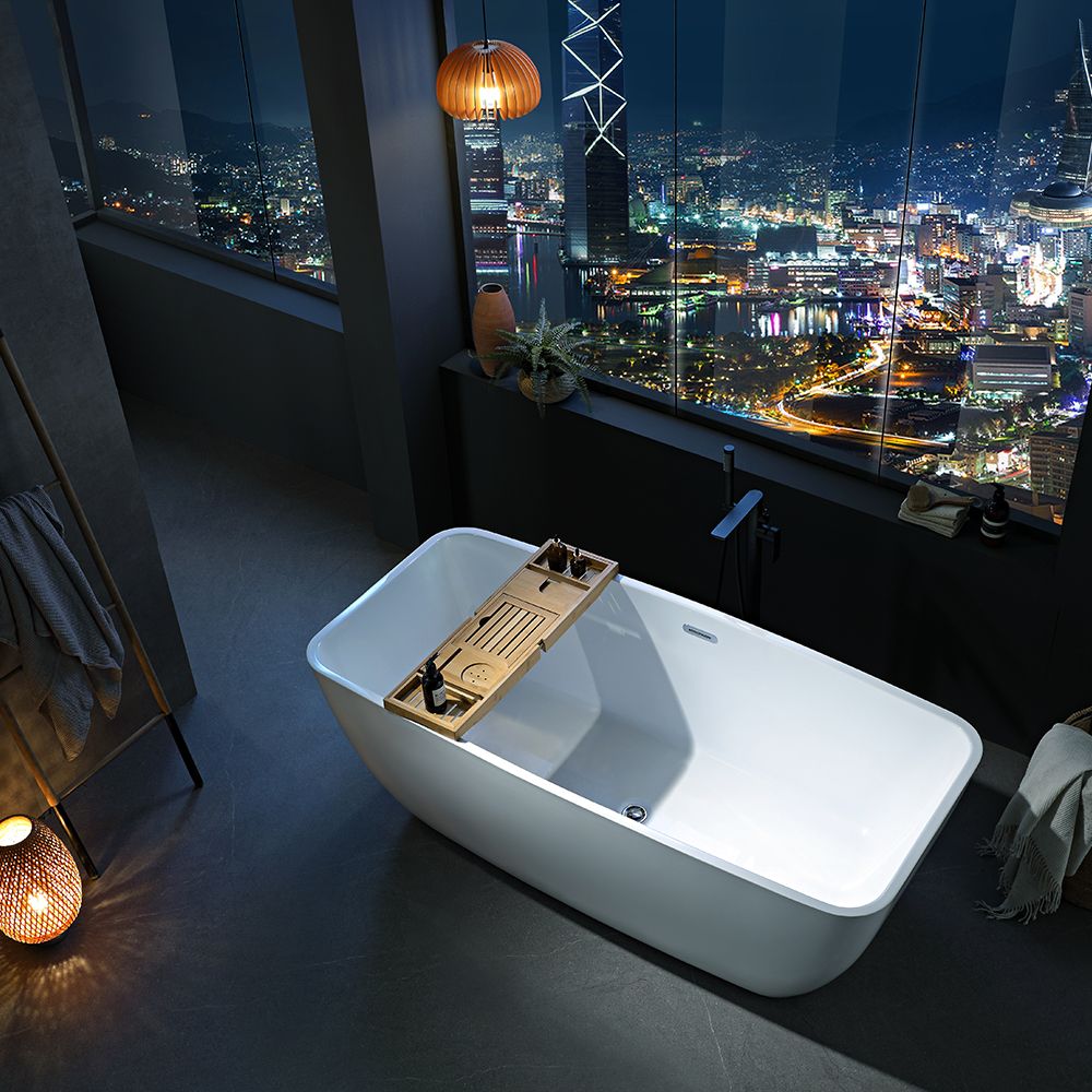 KT-8013 Freestanding Rectangular Matte White Reinforced Acrylic Bathtub with Sleek One-Piece Design