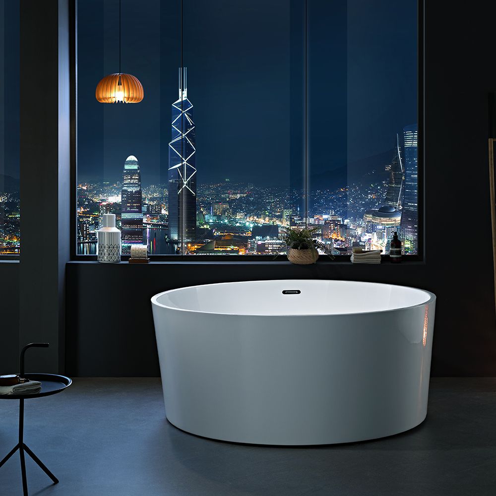 KT-8014 Freestanding Round Matte White Reinforced Acrylic One-Piece Soaking Bathtub