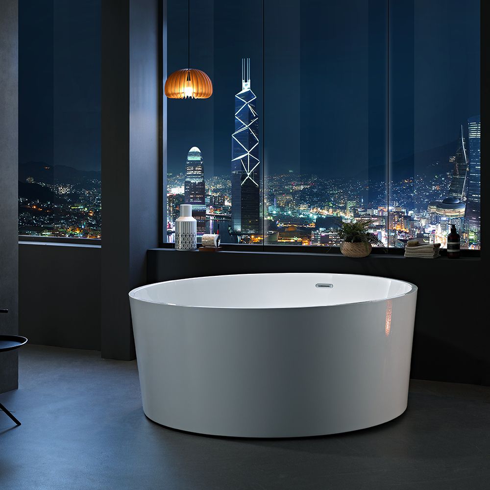 KT-8014 Freestanding Round Matte White Reinforced Acrylic One-Piece Soaking Bathtub