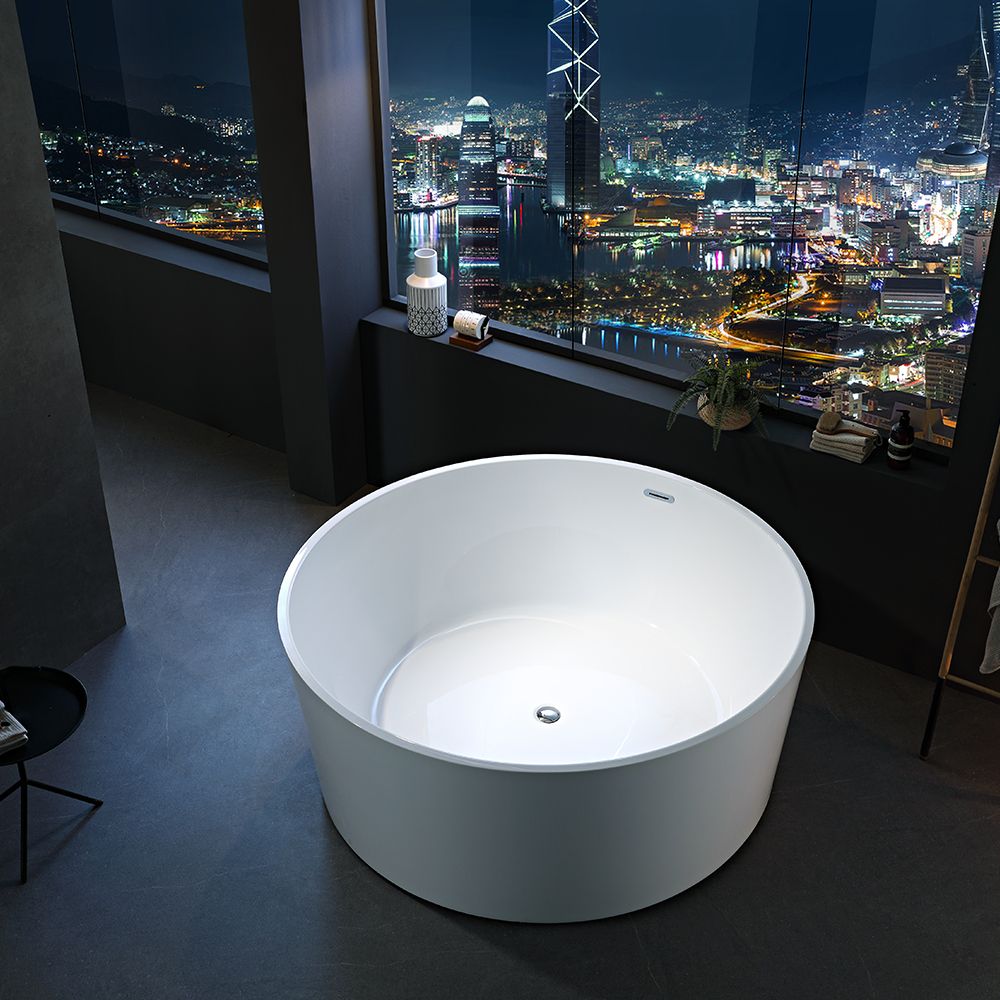 KT-8014 Freestanding Round Matte White Reinforced Acrylic One-Piece Soaking Bathtub