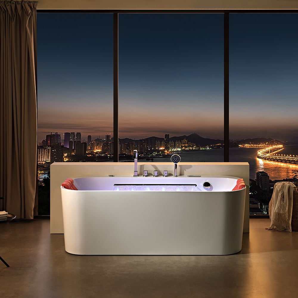 KT-8019 Freestanding Rectangular Matte White Reinforced Acrylic One-Piece Bathtub