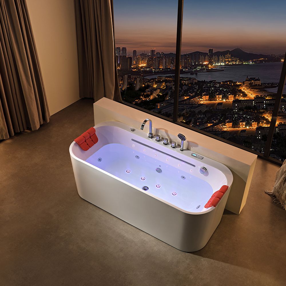 KT-8019 Freestanding Rectangular Matte White Reinforced Acrylic One-Piece Bathtub