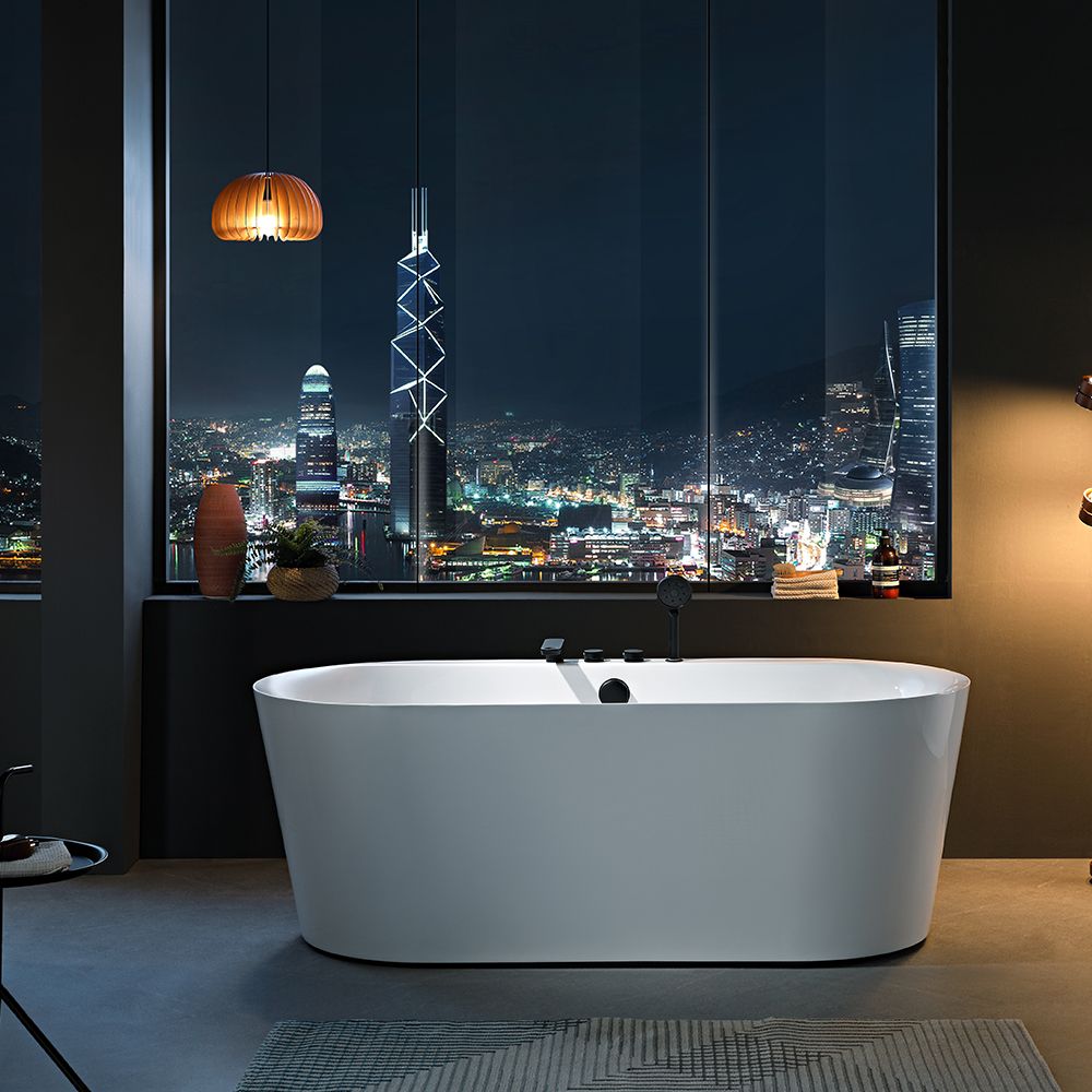 KT-8020 Freestanding Oval Matte White Reinforced Acrylic One-Piece Construction Bathtub