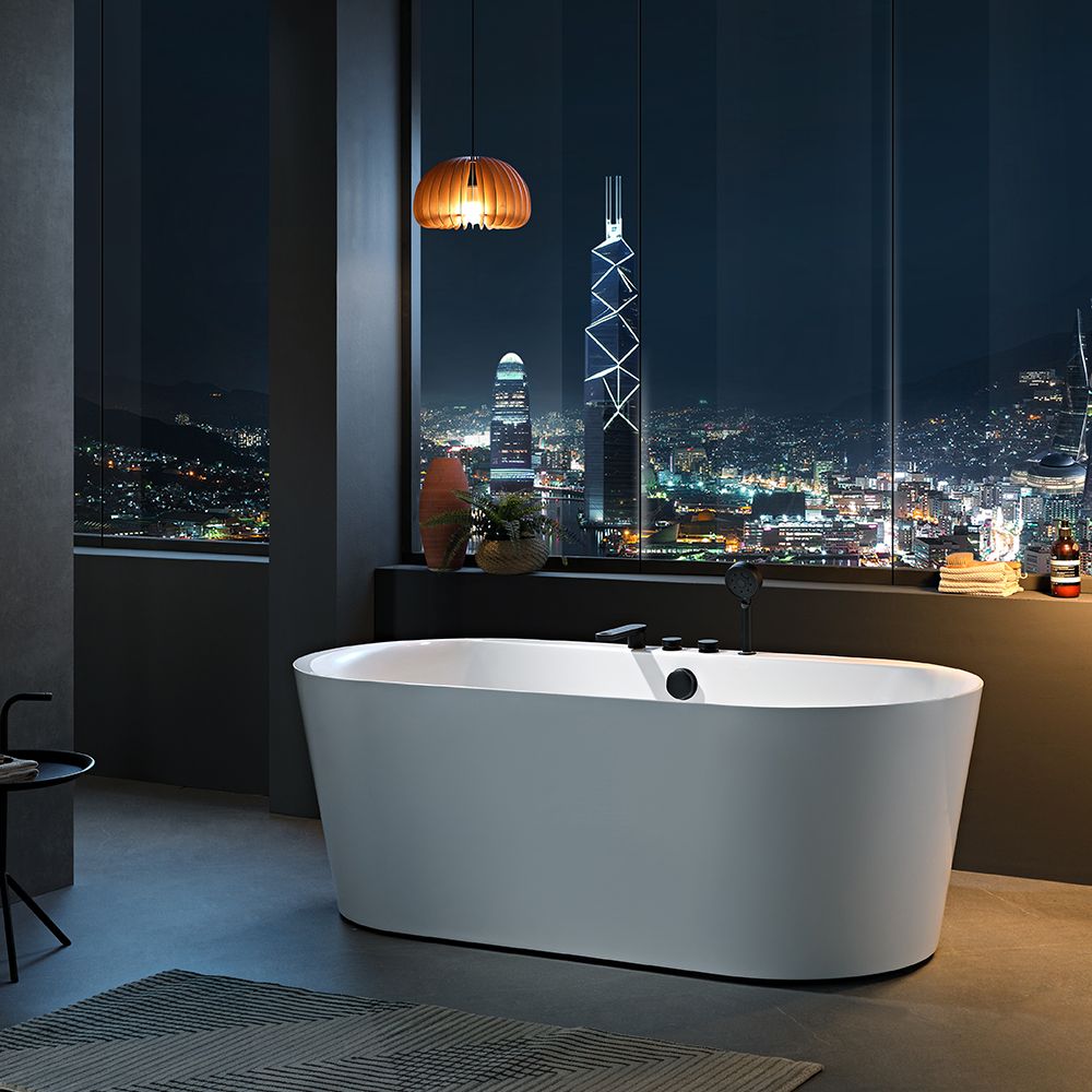 KT-8020 Freestanding Oval Matte White Reinforced Acrylic One-Piece Construction Bathtub