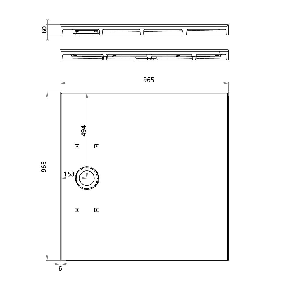 KT-ST011 38×38inch Square Solid Surface Stone Shower Base