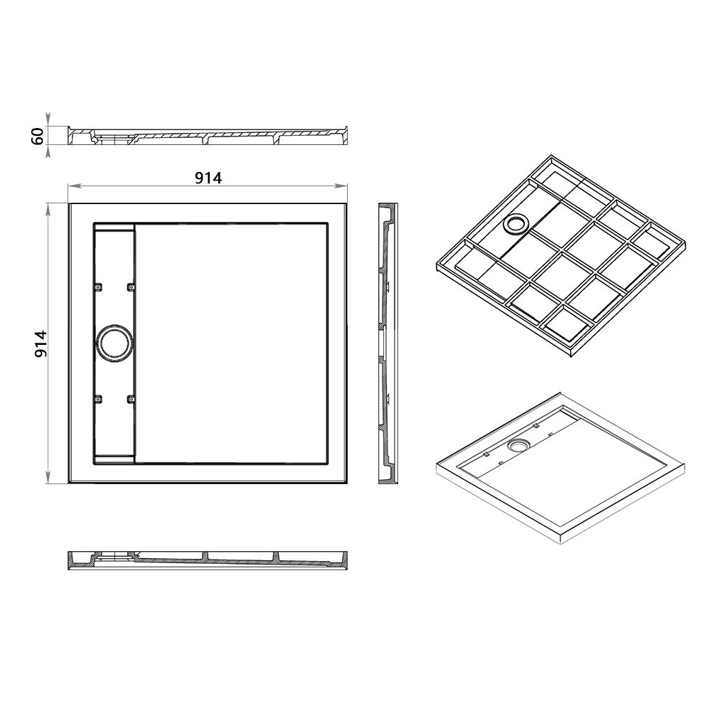 KT-ST010 36×36 Shower Pan Solid Surface Anti Slip Shower Tray