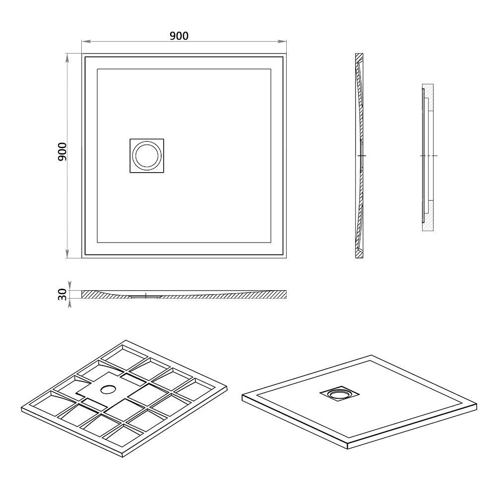 KT-ST021 900×900 Quadrant Shower Tray Solid Surface Shower Pan
