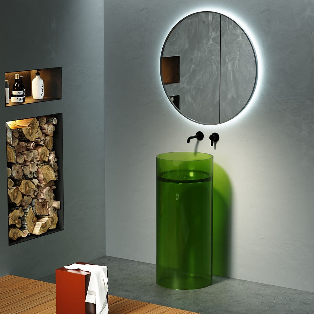 KT-3001R Transparent Resin Basin in Jade Green, Floor Standing 400×900mm