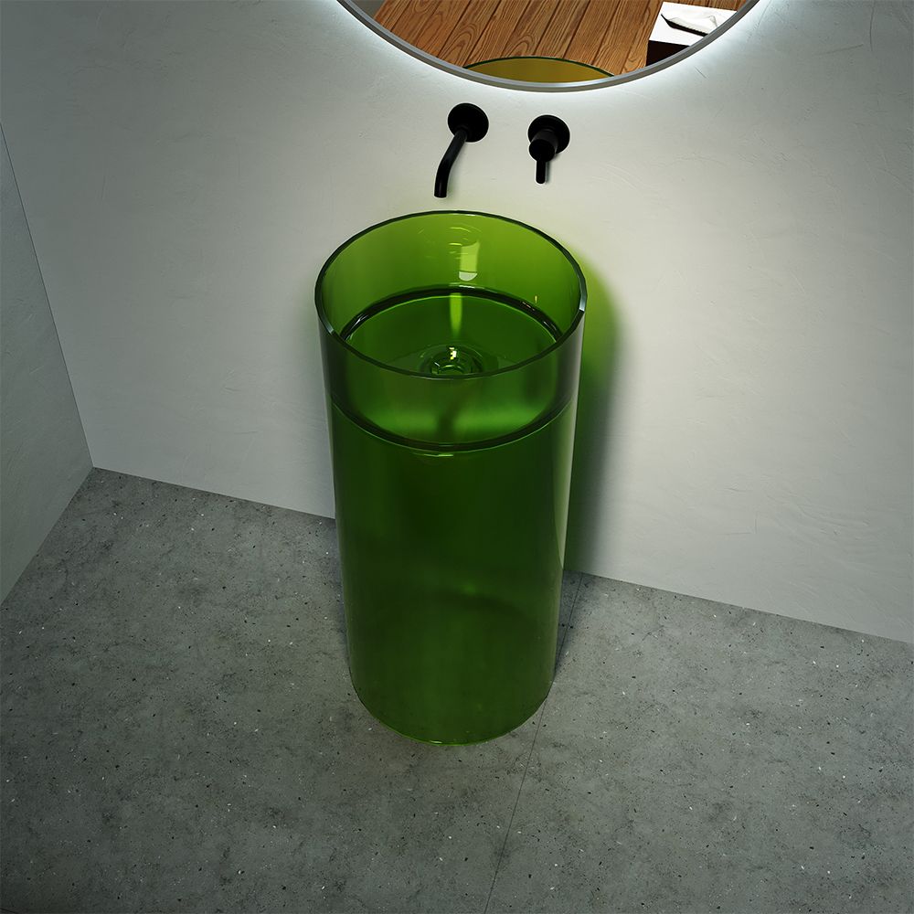 KT-3001R Transparent Resin Basin in Jade Green, Floor Standing 400×900mm