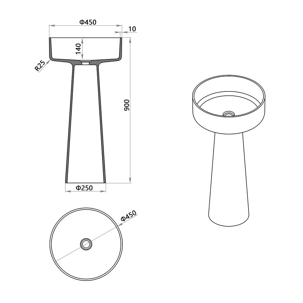 KT-3040R Translucent Resin Customize Stand Alone Wash Basin
