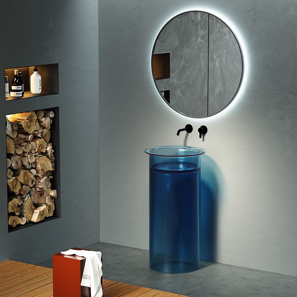 KT-3043R Translucent Modern Pedestal Round Freestanding Sink