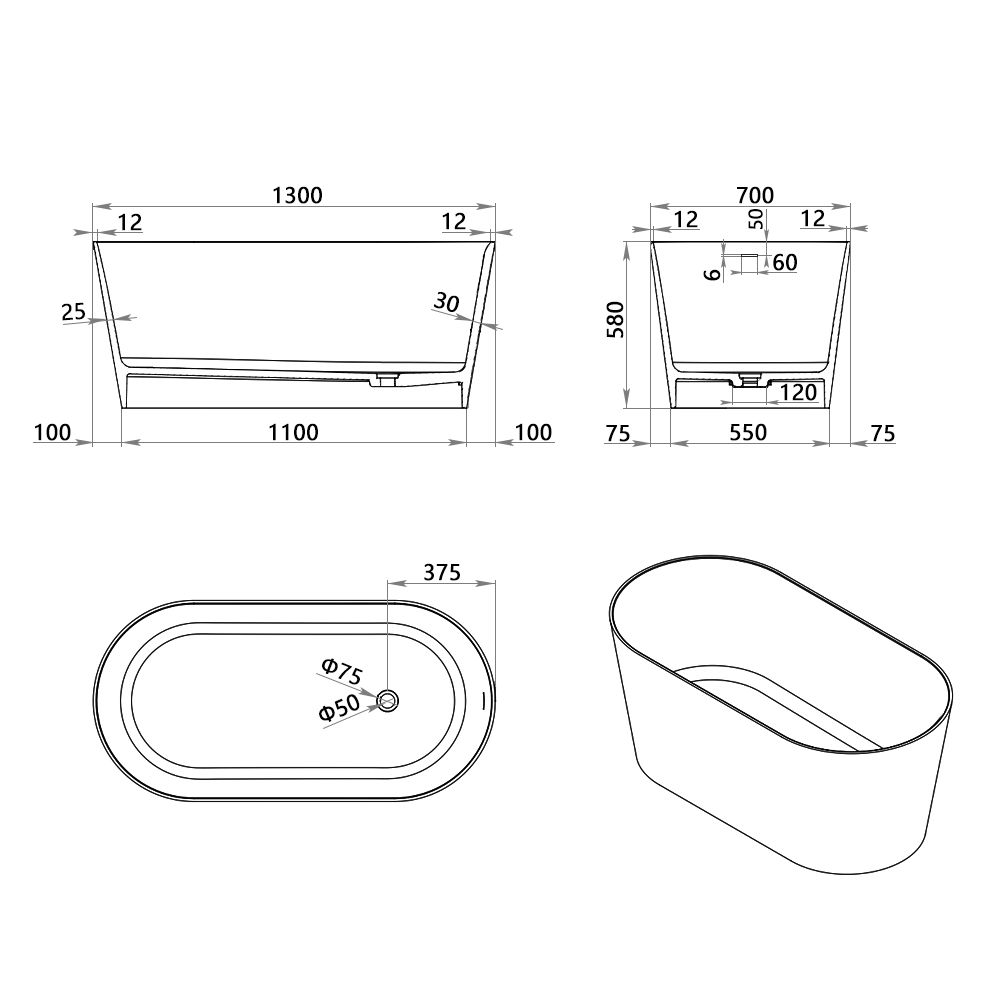 KT-8107R Various Colour Crystal Clear Resin Tub Transparent Tub