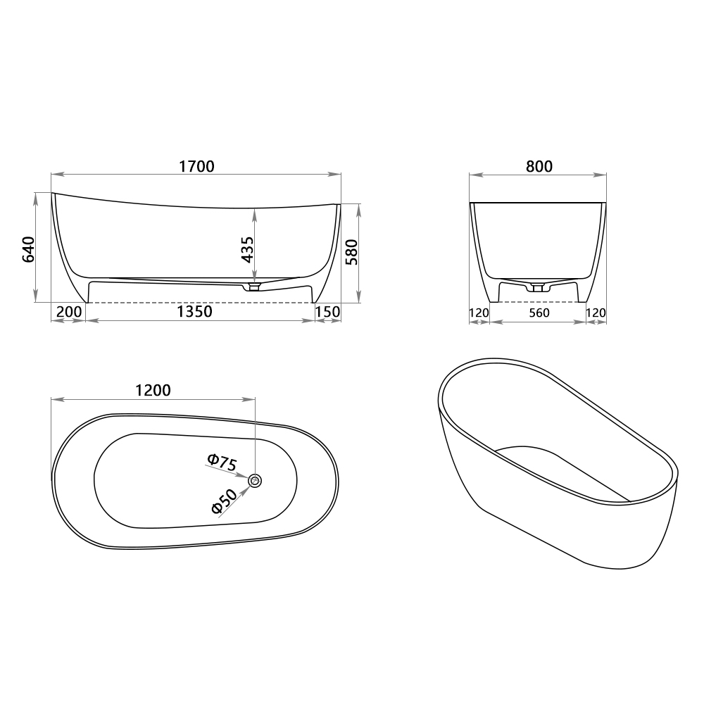 KT-8115R Customize Freestanding Transparent Bathtub Resin Soaking Tub