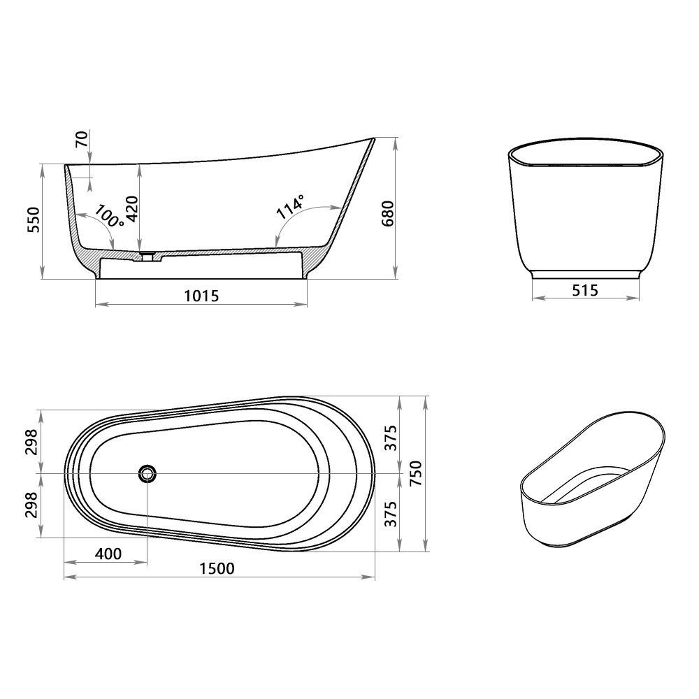 KT‑8207R Transparent Green Resin Freestanding Bathtub