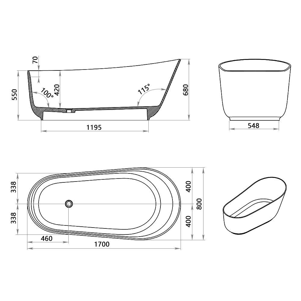 KT‑8207R Transparent Green Resin Freestanding Bathtub