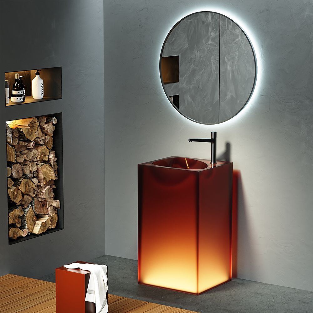 KT-3036R Red Wine Burgundy Color Triangle-Shaped Bowl Freestanding Wash Basin